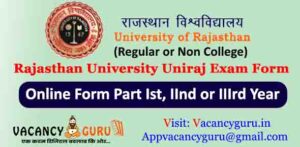 University of Rajasthan Exam Form 2025, UNIRAJ UG Regular or NC Exam Form 2025